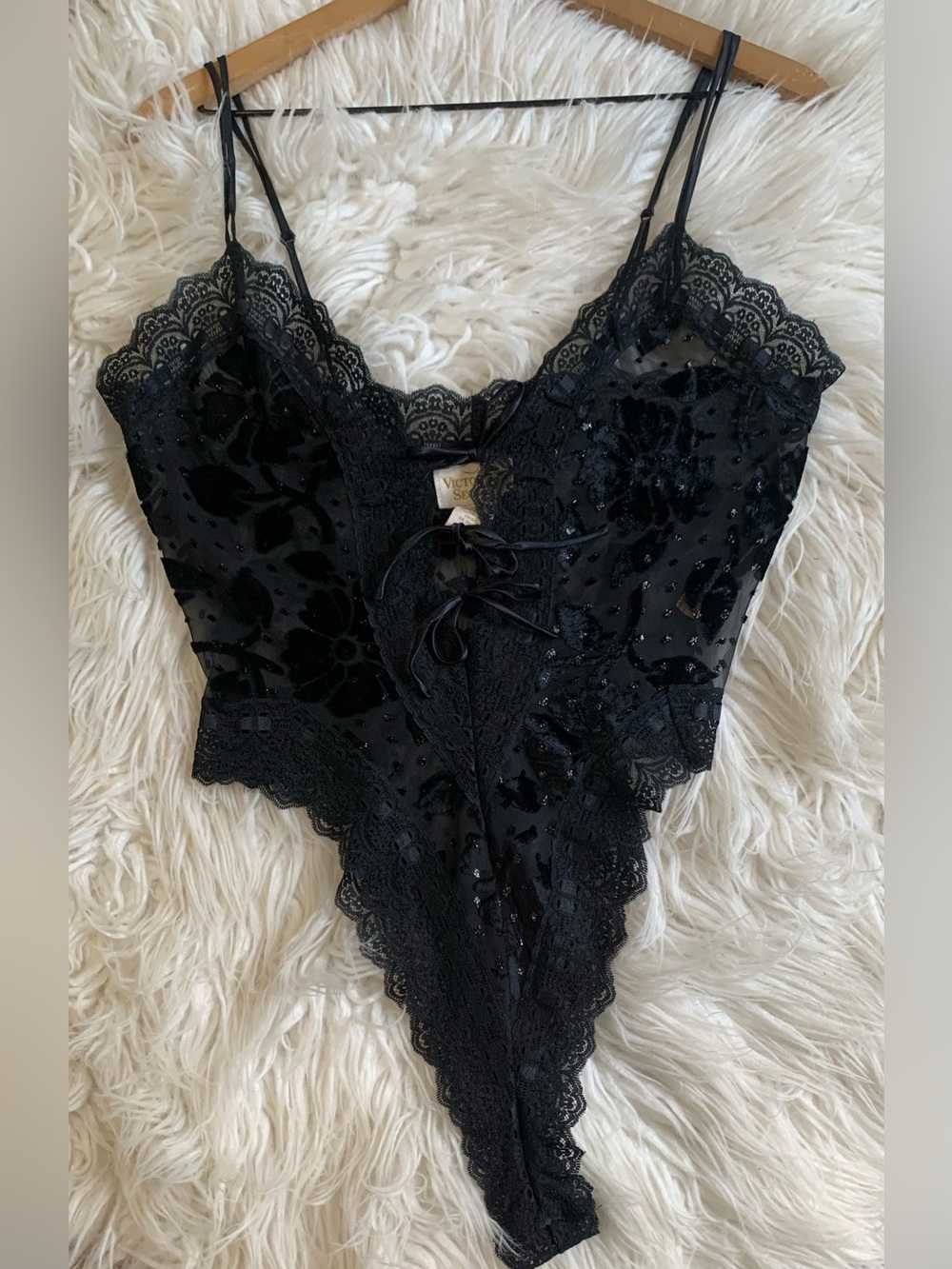 Victoria's Secret Vintage Gold Label Tie Front Bodysuit Black Size Small